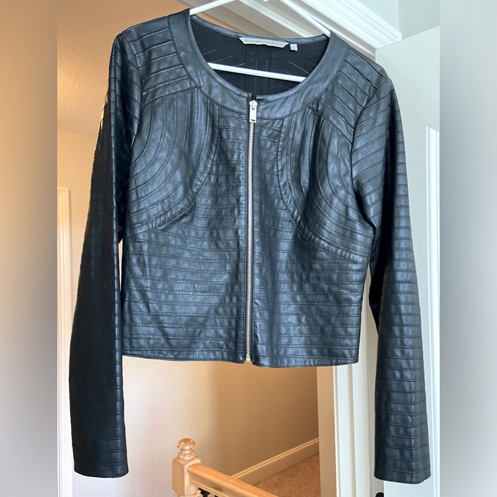 Silvian Heach Black Leather Moto Jacket, Size L